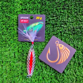 قاشقک ماهیگیری برند GT_BIO طرح نقره ای پولکی خط قرمز 20گرم